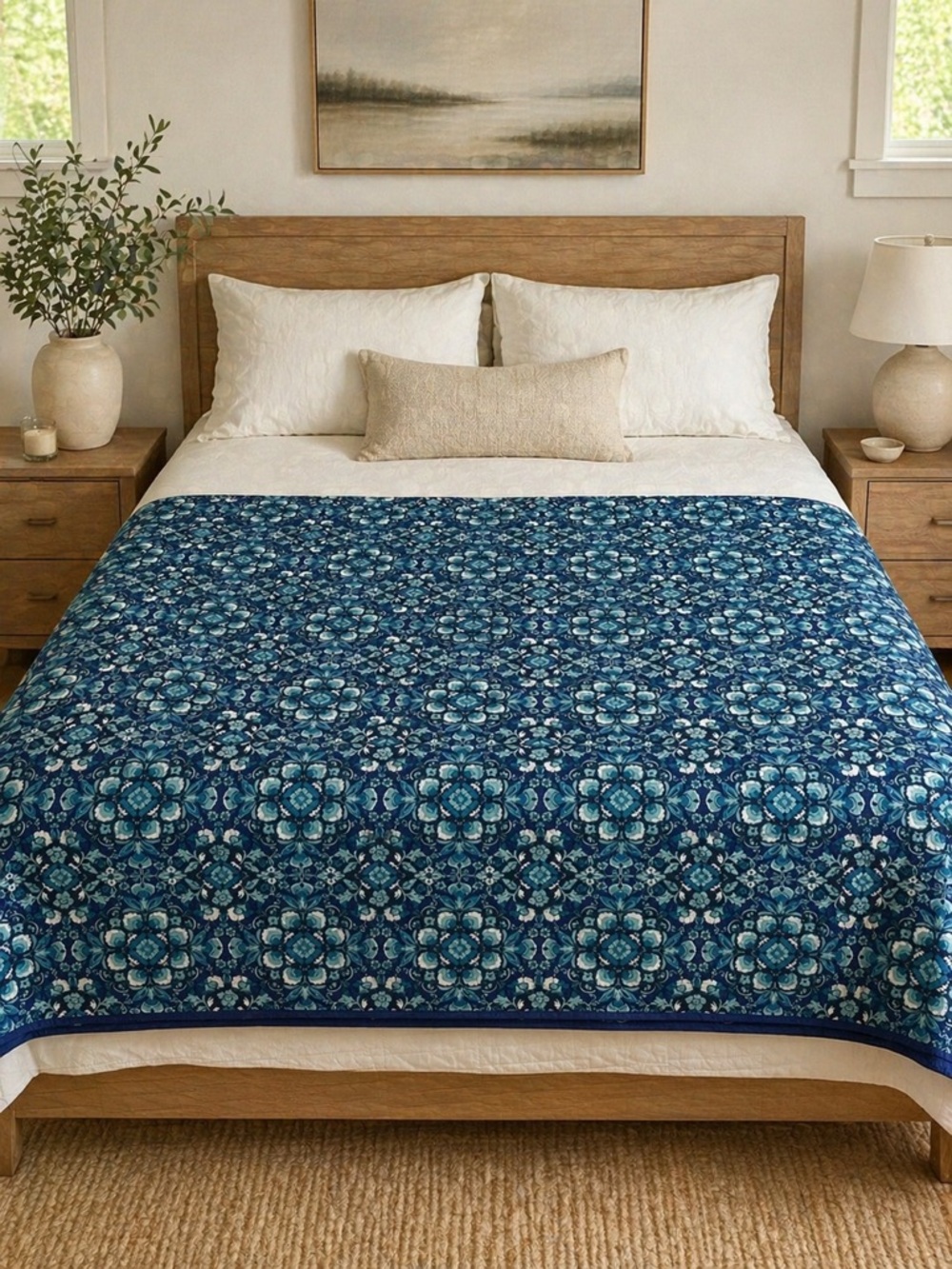 Vera Bradley Full Queen Micah Medallion Quilt Blue Floral Cottagecore